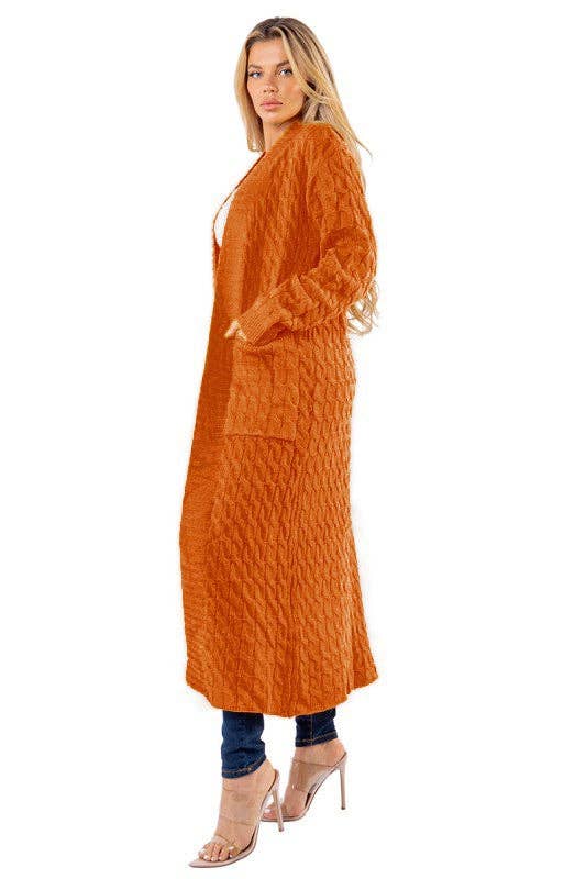Orange WOMEN FASHION LONG MAXI SWEATER CARDIGAN for wholesale on Faire4