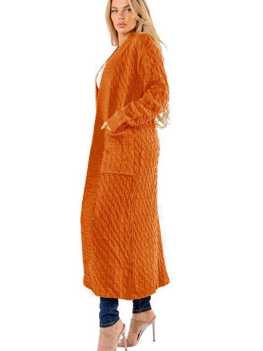 Orange WOMEN FASHION LONG MAXI SWEATER CARDIGAN for wholesale on Faire4