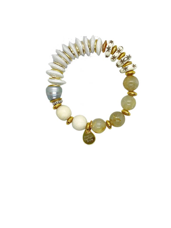 White Party Gemstone Stretch Bracelet for wholesale by Pretty Perfect Style