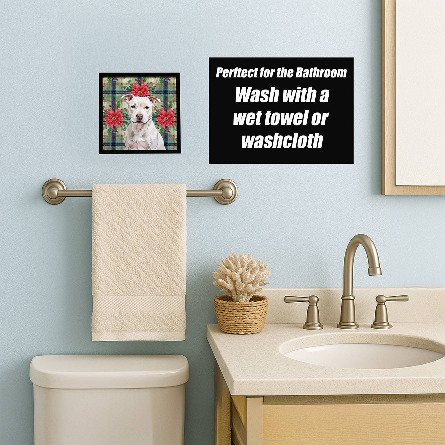 Caroline's Treasures - Wholesale Art Print - White Staffordshire Bull Terrier Christmas PoinsettIas Meta2