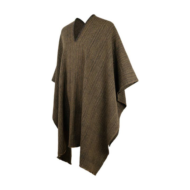 Tzunantza - Llama Wool Unisex South American Handwoven Thick Serape Poncho - solid brown - coffee beans pattern for wholesale by ECUALAMA