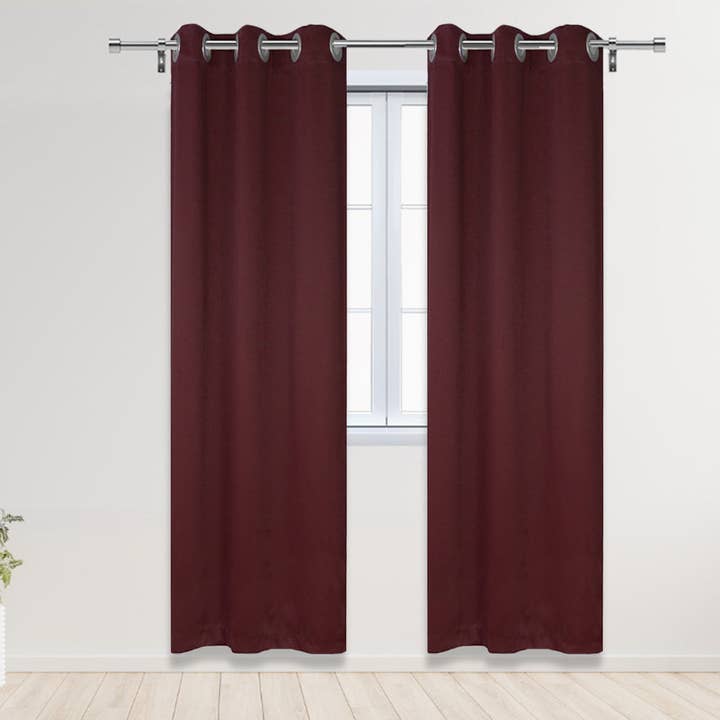 52 X 95 Inch Blackout Polyester Curtains with Grommets Burgundy - 2 Panels for wholesale by YOUR CHAIR COVERS