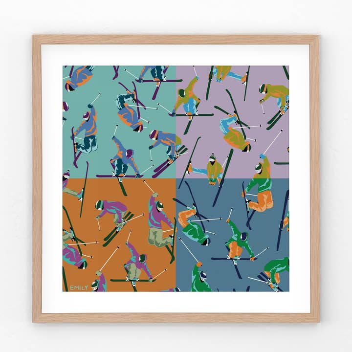 Stampa patchwork Skiers per la vendita all'ingrosso da parte di Emily Miquelon Art