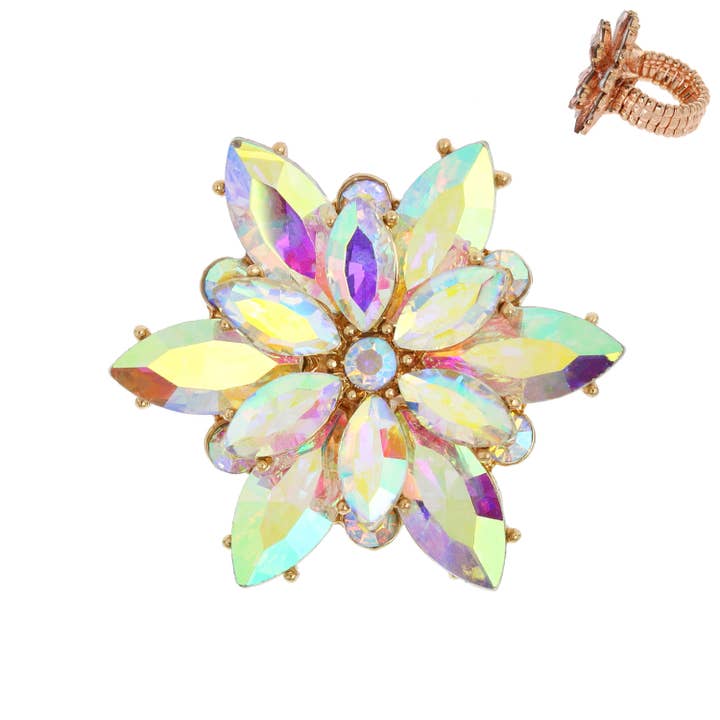SP Sophia Collection - Wholesale Cocktail/Statement Ring - Rhinestone Crystal Flower Stretch Ring10