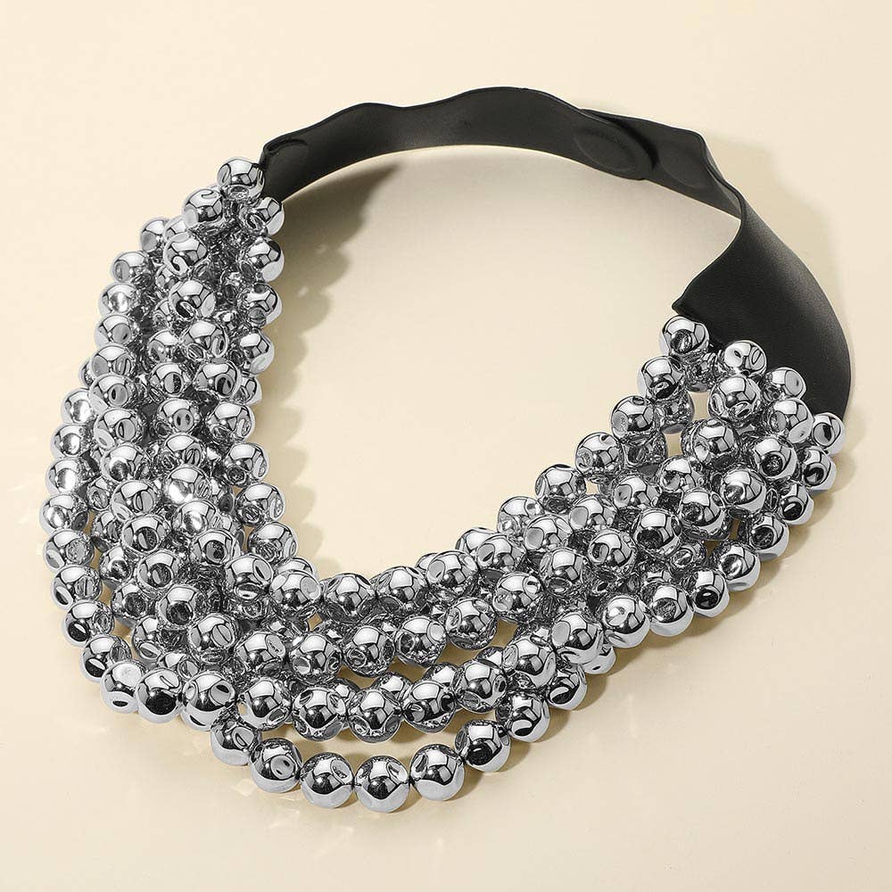 Sensibling Corp. – Colar com missangas/pérolas por atacado – Colar Magnético de Camadas com Contas Acrílicas Grossas e Pele Sintética50