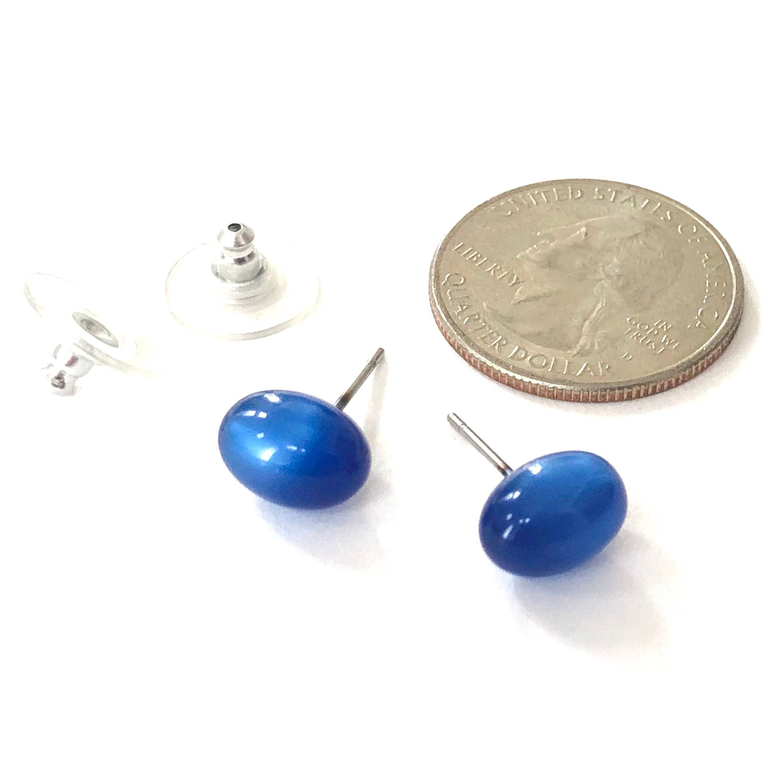 Leetie Lovendale - Wholesale Stud/Post Earrings - Sapphire Blue Moonglow Oval Bulb Stud Earrings5