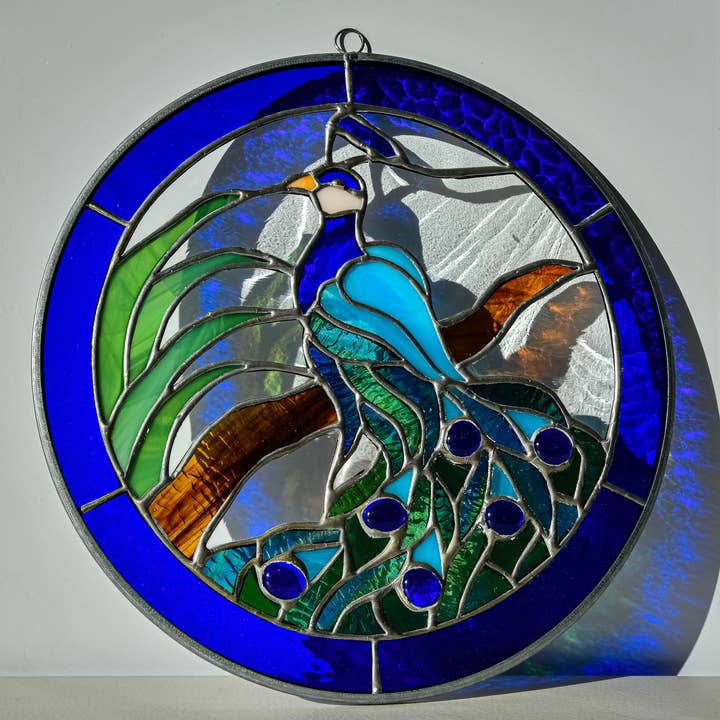 Pannello per finestra in vetro colorato - Cerchio di 10" Pavone per la vendita all'ingrosso da parte di DGE Distribution