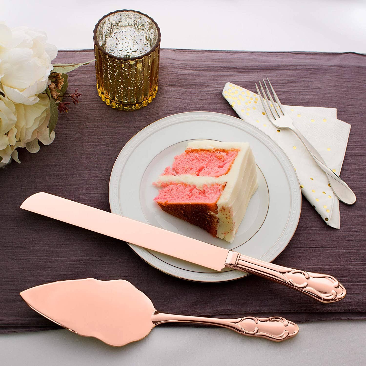 Ella Celebration - Wholesale Serving Utensil - Wedding Cake Knife & Server Set - Engravable Rose Gold3
