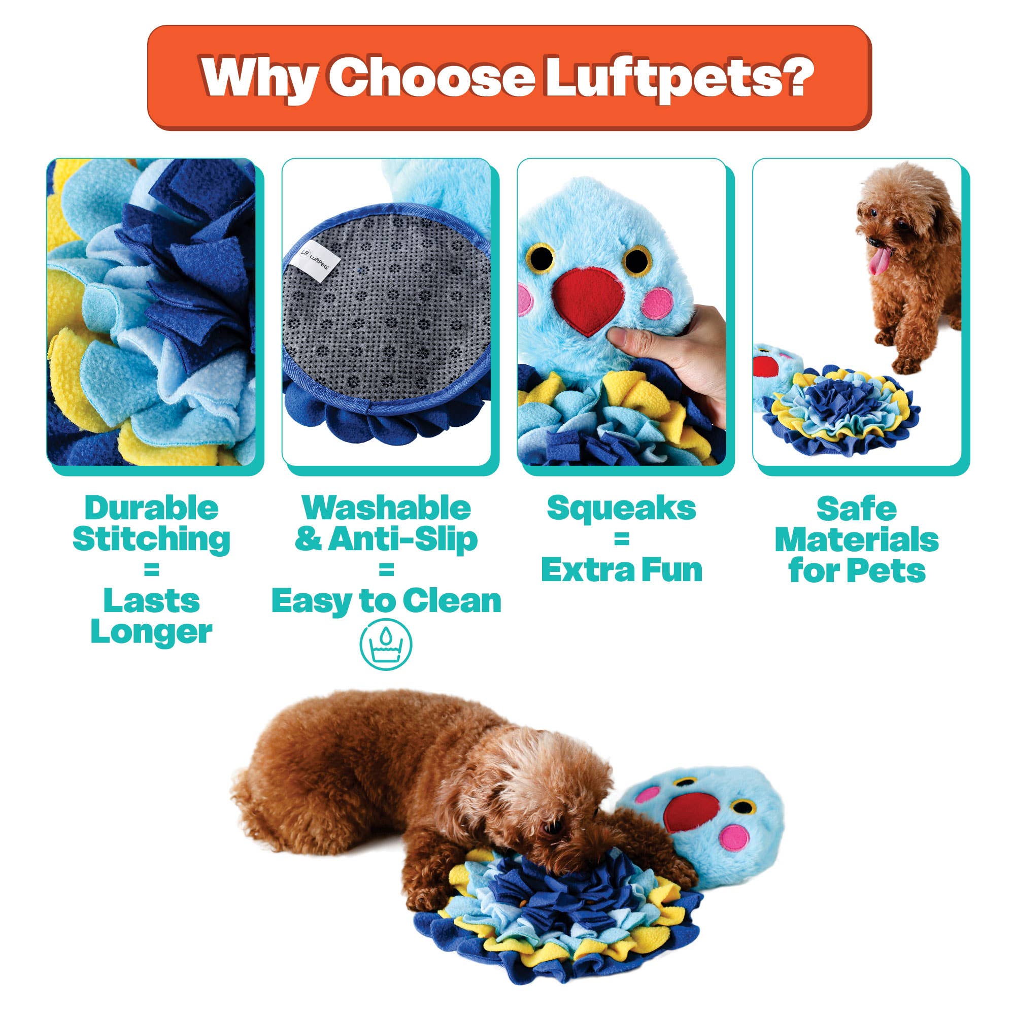 LUFTPETS - Wholesale Pet Plush Toy - Dog - Bird Snuffle Mat for Dogs & Small Pets- Washable & Squeaky5