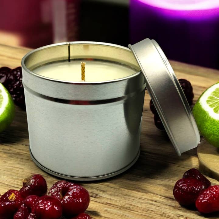 Purple Rain White Label Soy Wax Tin Candle for wholesale by Lunar Fragrances