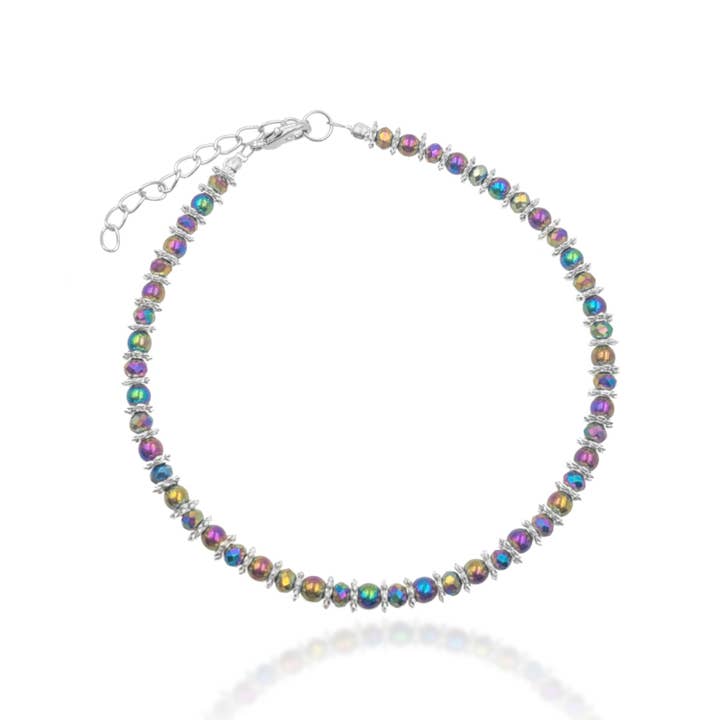 BESHEEK JEWELRY - Wholesale Anklet - Round Rainbow Hematite and Crystal Artisan Beaded Anklet