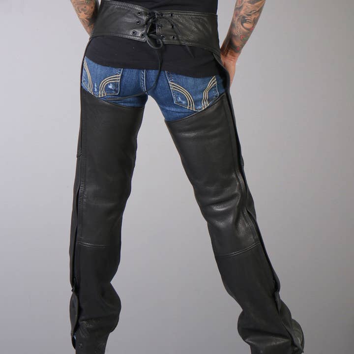 Hot Leathers CHL5001 Ladies Black USA MADE Motorcycle Biker Leather Chaps for wholesale on Faire4