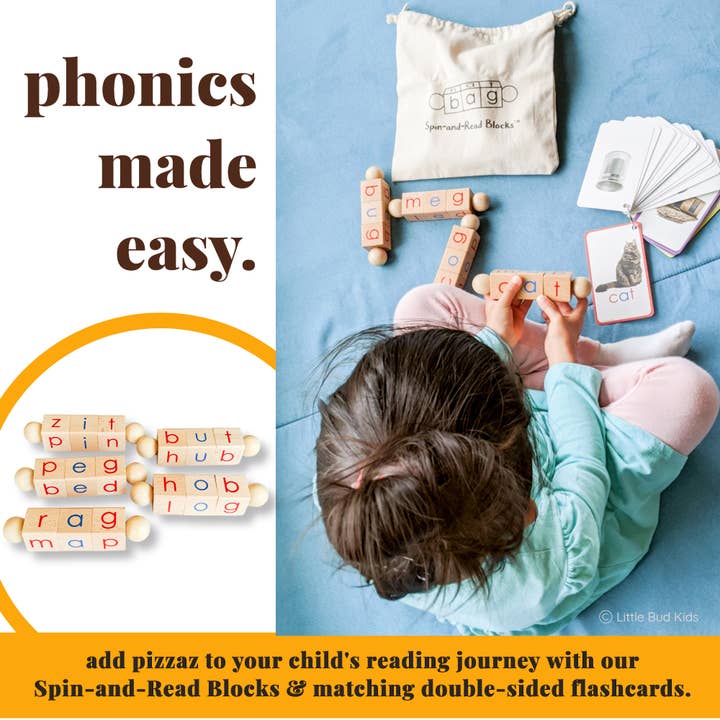 Little Bud Kids - Wholesale Learning Cards - Kids & Baby - Spin-and-Read Montessori Phonetic Reading Blocks & CVC Cards