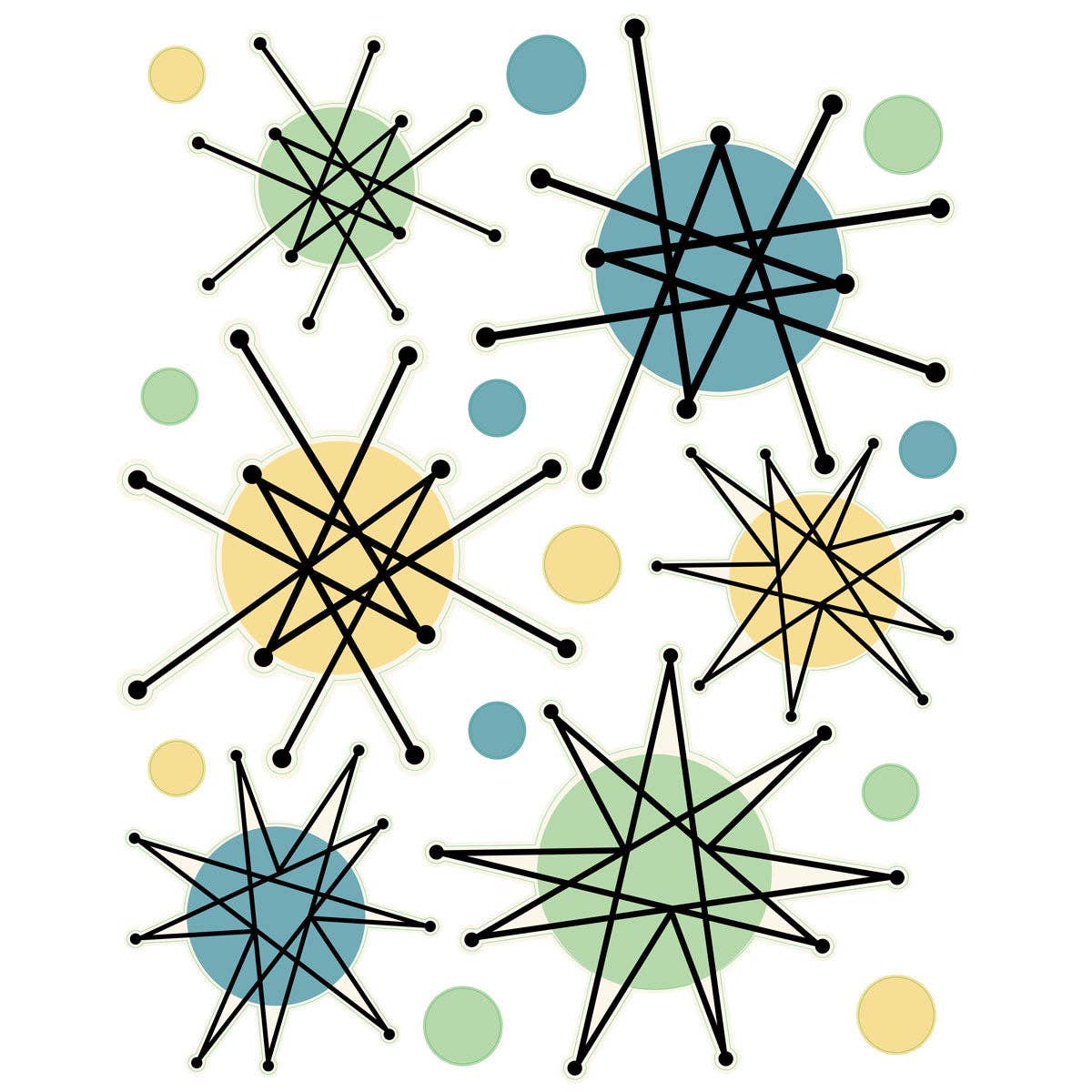 RetroPlanet – wholesale Wall decal/stickers – Retro Starburst Wall Stickers Retro Classic Set of 181