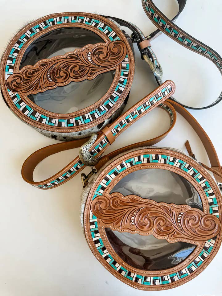 JANIE CLEAR ROUND crossbody | hand tooled western festival for wholesale by Boho Ranch Shop