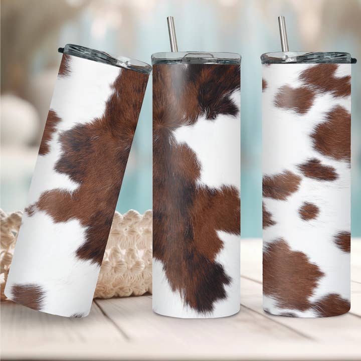 Copo com Estampa de Vaca Castanha + Palhinhas Reutilizáveis por atacado de Melis' Creations & More LLC
