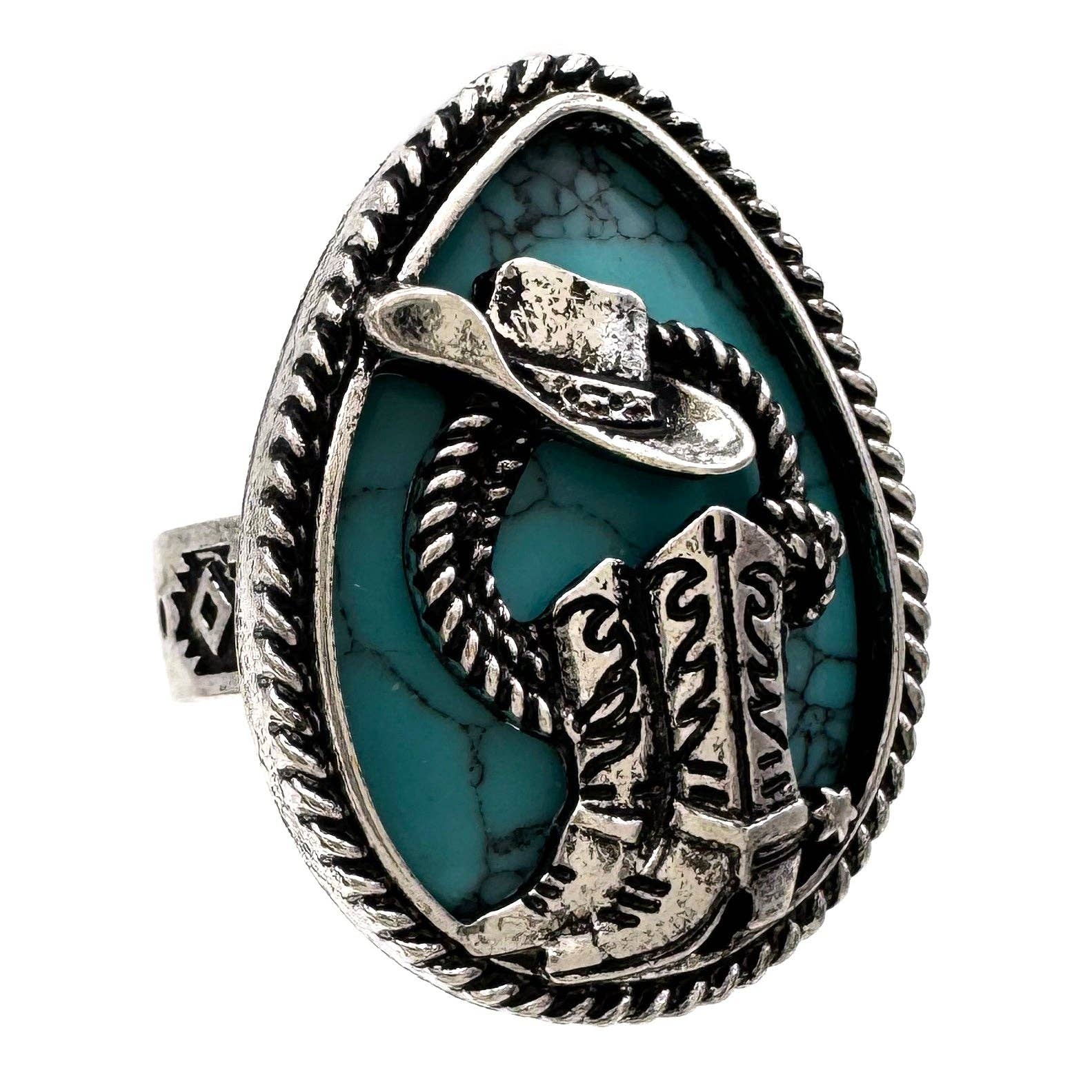 Lunar Deer - Venta al por mayor Anillos grandes/de cóctel - Anillo elástico occidental nativo con piedra turquesa y botas vaqueras1