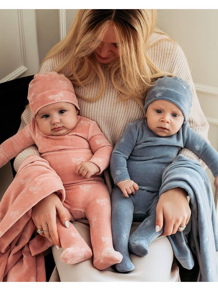 Pink Velvet Bow 3 Pc Footie Set for wholesale on Faire3