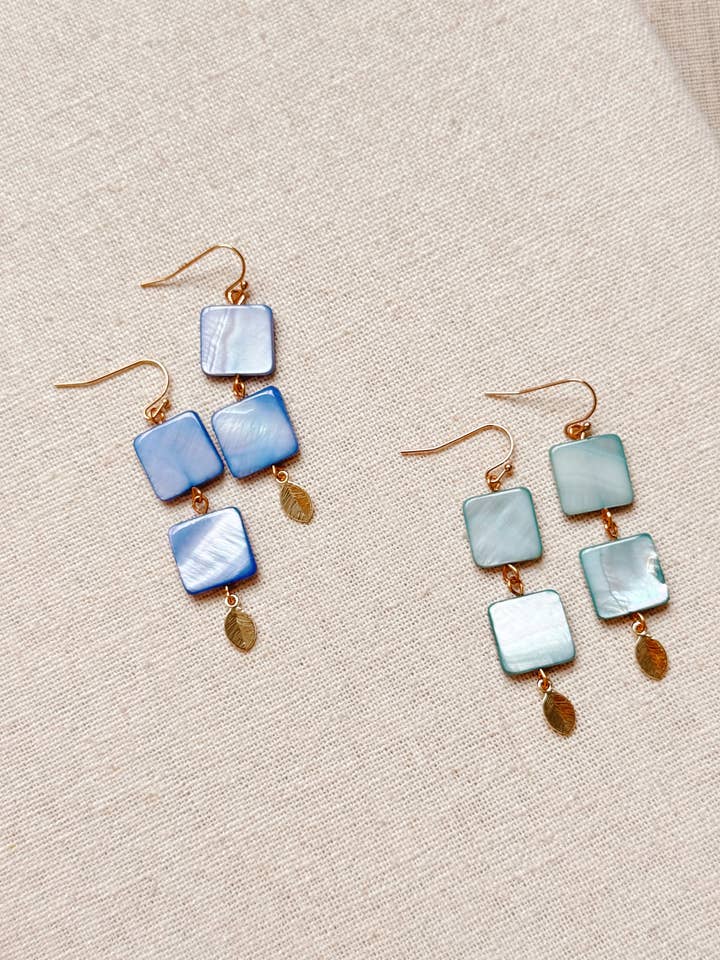 Gold Double Shell and Leaf Dangle Earrings for wholesale by Gracie Rose Designs