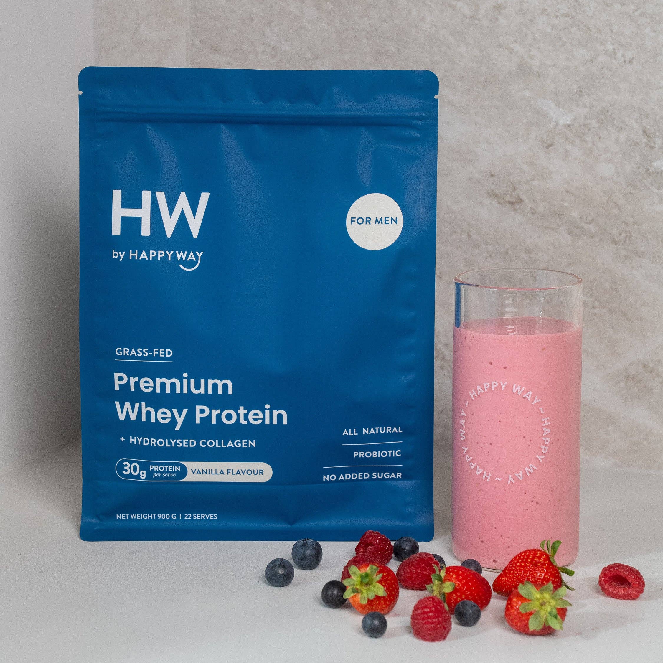 Happy Way - Vente Poudres protéinées/superaliments - Poudre de protéine de lactosérum à la vanille pour hommes 900g4