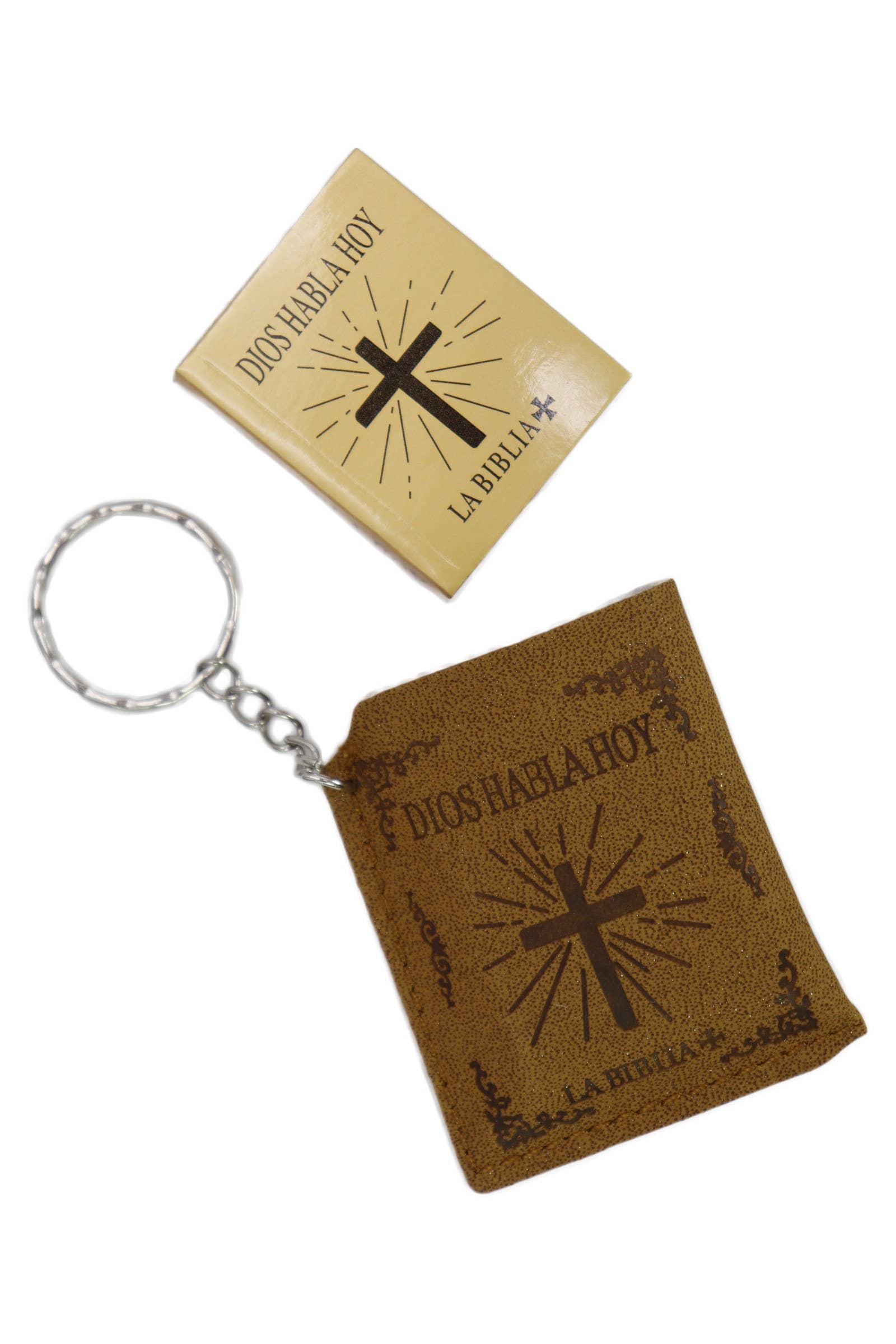 Cap Zone - Wholesale Keychain - Unisex - Miniature Holy Bible Faux Suede Cover Key Chain - Eng &amp; Spa3