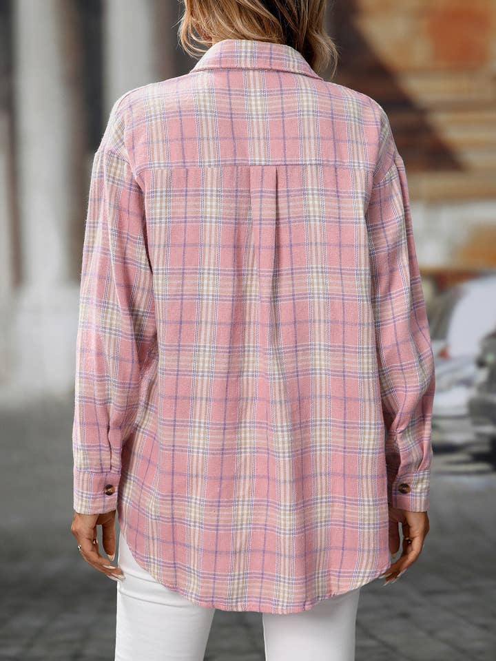 FULL TIME PURCHASE - Wholesale Button Down Shirt - Women's - Plaid Print Chest Pockets Buttoned Shirt23