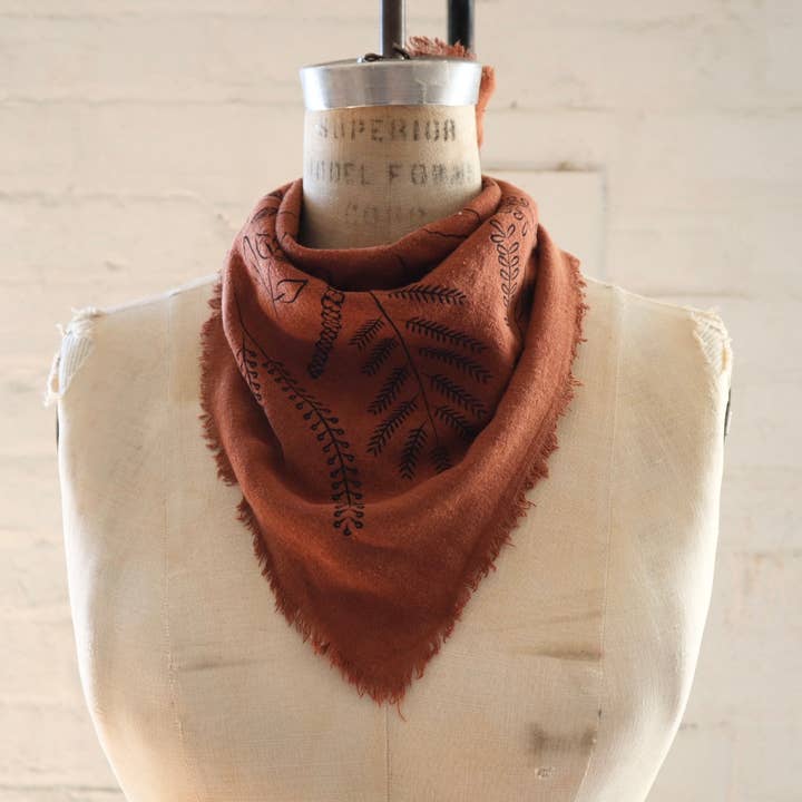 Eco Raw Studio - Wholesale Bandana - Women's - Terracotta Botanical Print Naturally Dyed Bandana (black)2