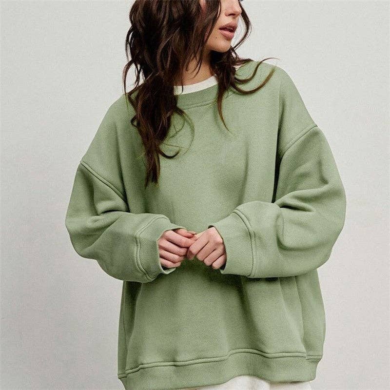 UZ Wholesale Store - Vente Sweat-shirt – femme - Sweat-shirt ample à col rond de couleur unie6