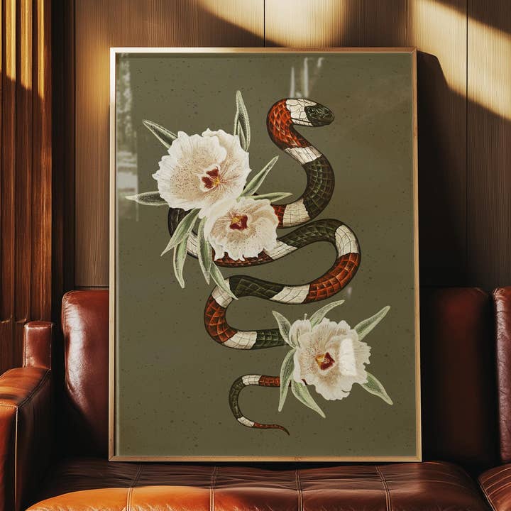 Sonoran Coral Snake & Ghost Flower Art Print for wholesale by Black Moss Studio