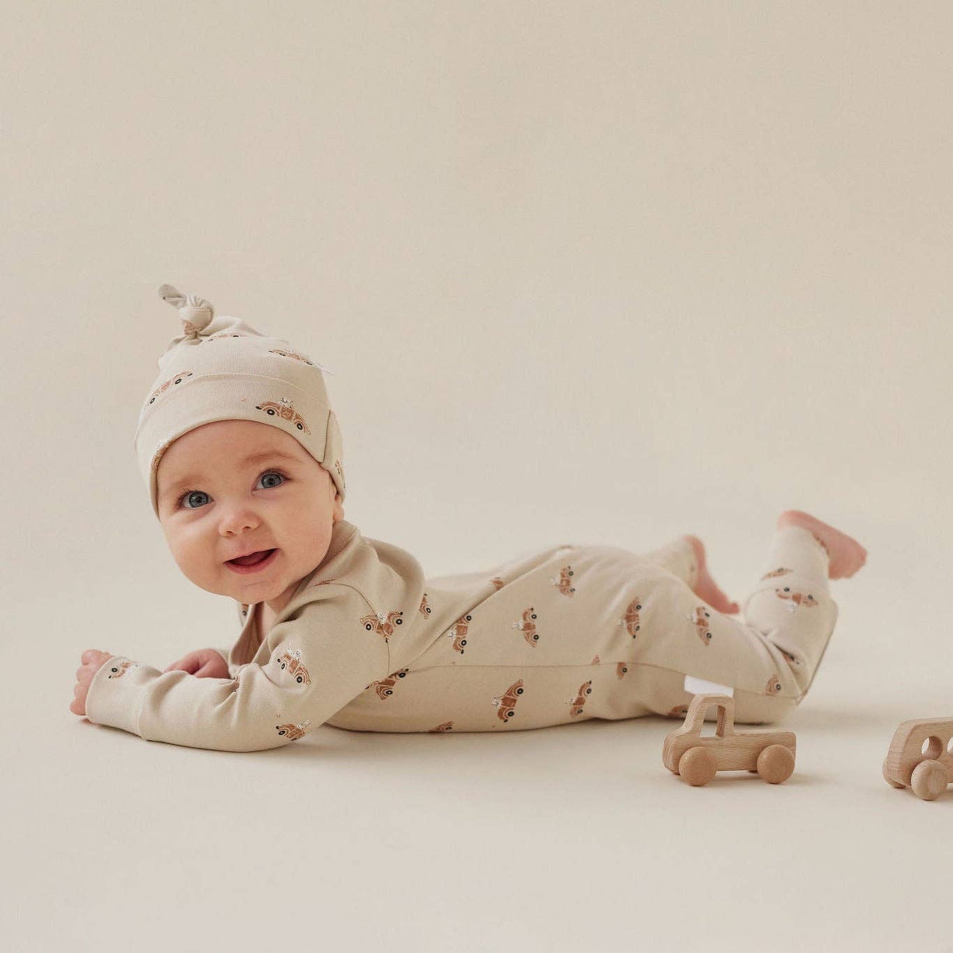 Beige Classic Car Zip Romper for wholesale on Faire2