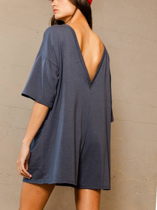 BUCKETLIST - Wholesale Romper - Women's - R5388 Crew Neckline V-back Oversized Solid Romper20
