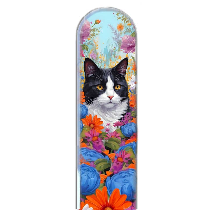 Classy Nail Files - Vente Lime à ongles - Lime à ongles en cristal tchèque colorée 3D avec motif de chat en smoking et fleurs.5