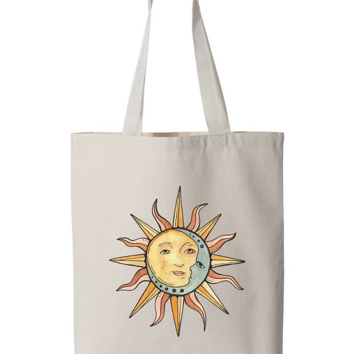 Sac fourre-tout en toile Sun Moon pour la vente par Sticker Girl, formerly KPB Apparel
