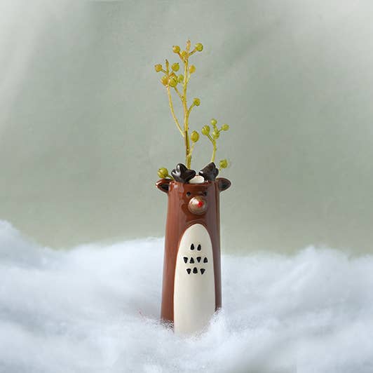 CGB Giftware - Wholesale Vase - Winter Robin Reindeer Bud Vase In Gift Box0