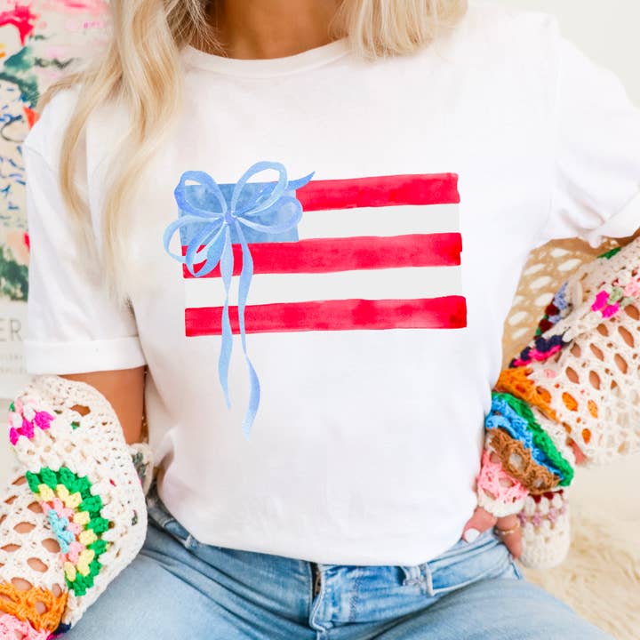 Shoppe SHC - Wholesale T-Shirt (Graphic) - Women's - Coquette American Flag | July 4th Graphic Tee | Gildan