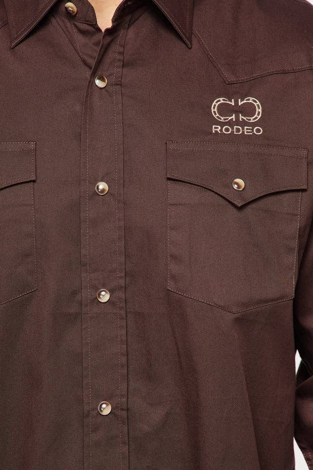 Rodeo Clothing - Wholesale Button Down Shirt - Men's - WESTERN RODEO EMBROIDERED SIGNATURE LOGO SHIRT-BROWN6