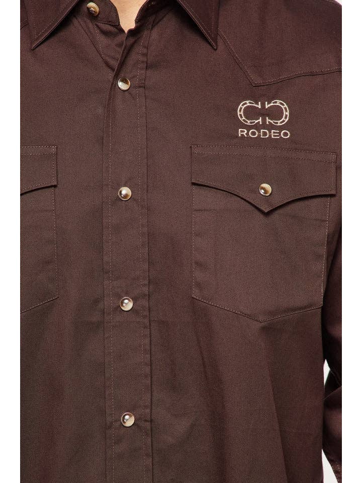 Rodeo Clothing - Wholesale Button Down Shirt - Men's - WESTERN RODEO EMBROIDERED SIGNATURE LOGO SHIRT-BROWN6
