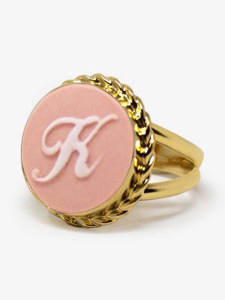 Pink Initial K Cameo Ring for wholesale by Vintouch Jewels
