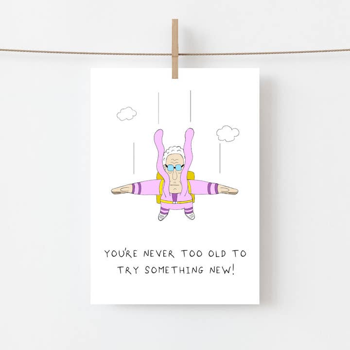 Skydiving Granny Birthday Card for wholesale by AJS STUDIOS