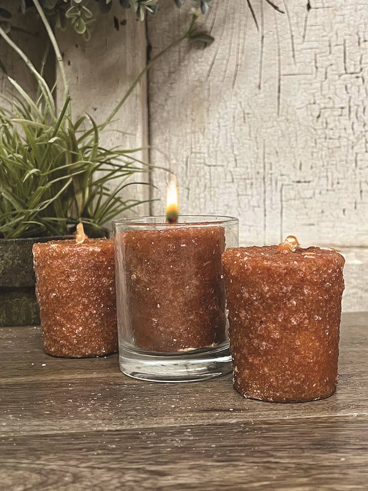 Salted Caramel Rum 3 Pack Votive Candles for wholesale by Warm Glow Candle Company