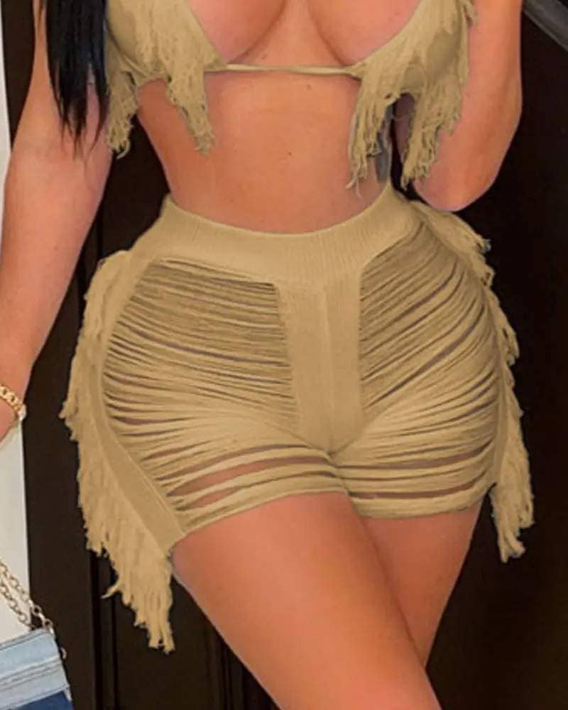 Flarix - Wholesale Loungeset - Dames - set van korte broek met haltersluiting en gescheurde bedekking15