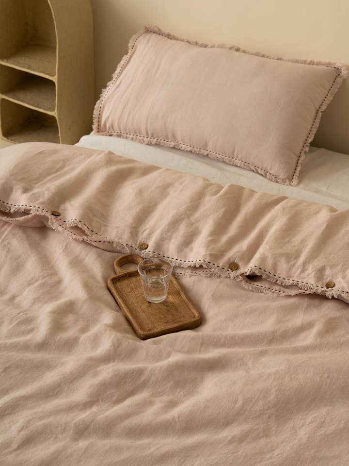 Funda nórdica de lino con puntadas Kantha – Flecos para venta al por mayor de Live Linen