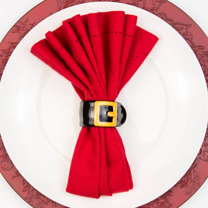 The Royal Standard - Wholesale Napkin ring - Santa Belt Napkin Ring Black/Yellow 1.5"2