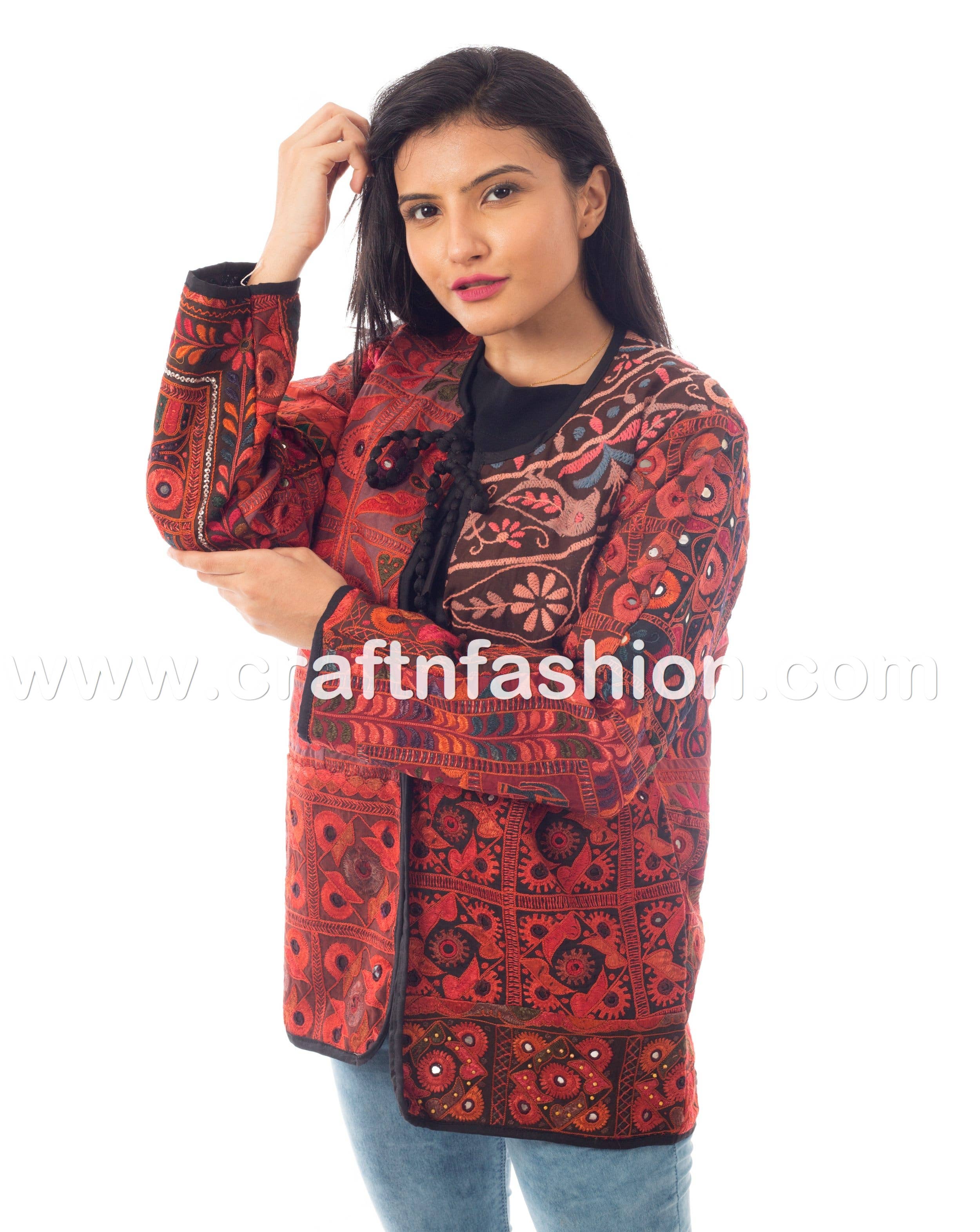 Meghcraft - Vente Veste – femme - Manteau indien vintage brodé en patchwork miroir5