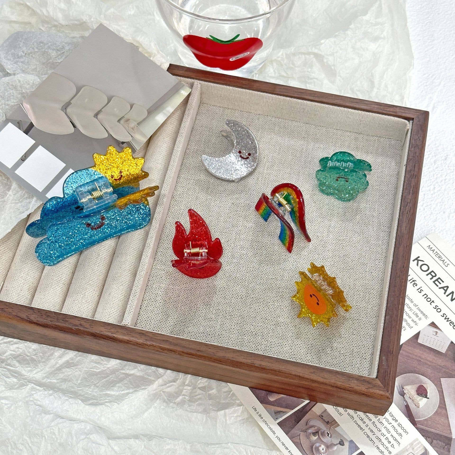 SoapElenGlen – Clips para cabelo - Mulher por atacado – Série de Pequenos Ganchos de Cabelo Nuvem Sol Céu Divertida9