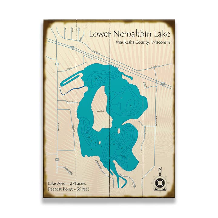 Lower Nemahbin Lake, WI - Hout & Metaal Muurkunst voor wholesale door Old Wood Signs