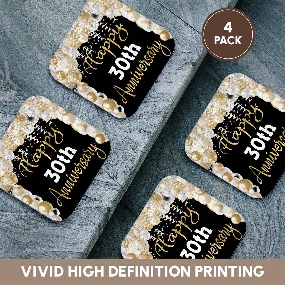 3dRose - Wholesale Coasters - 3dRose, Happy 30th Anniversary Glam Image Of Gold Balloons, Coaster12