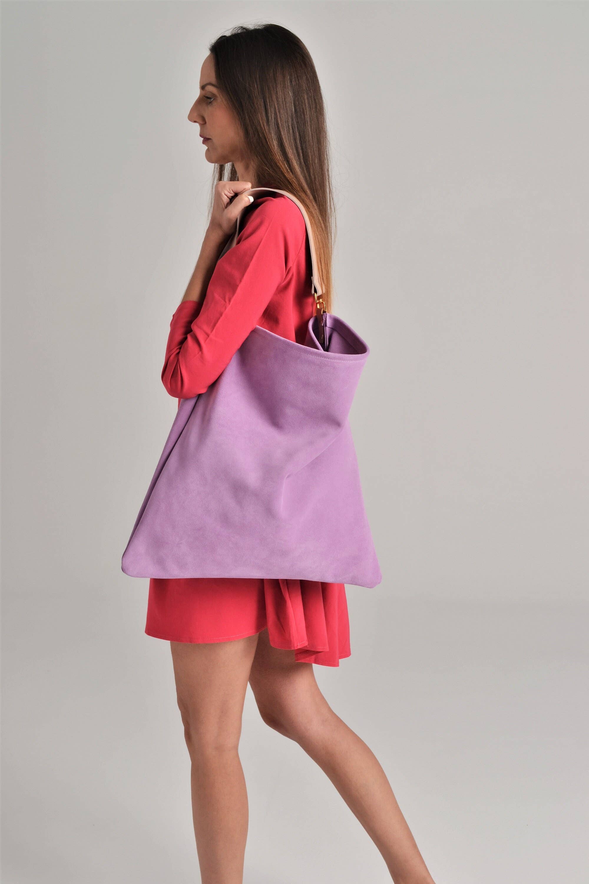 ANA KOUTSI - Wholesale Tote Bag - Women's - Akathi Soft Lilac Bag, Purple Leather Shopper Bag, Lilac Lea1