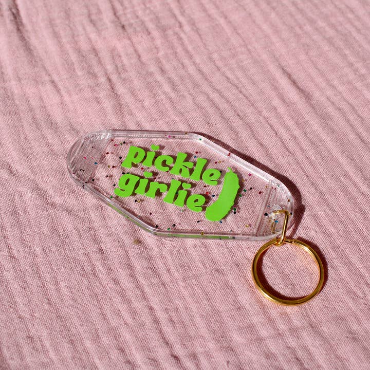 Pickle Girlie Retro Style Motel Keychain for wholesale by Metaphysical Marvels