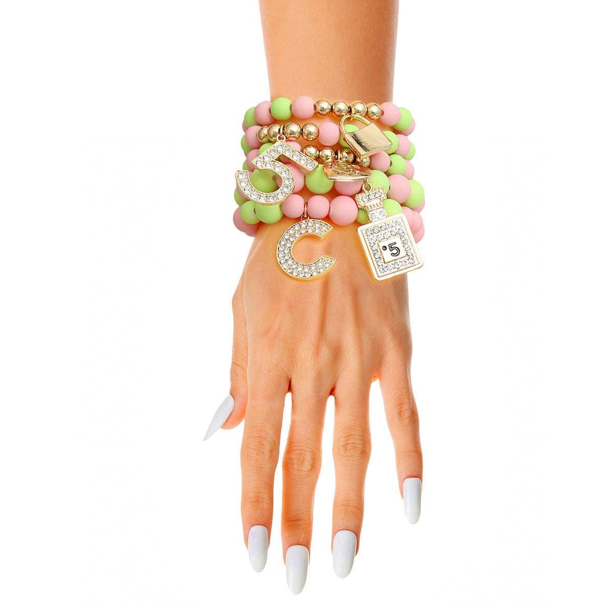 Matte Pink and Green Boutique Charm Bracelets for wholesale on Faire0